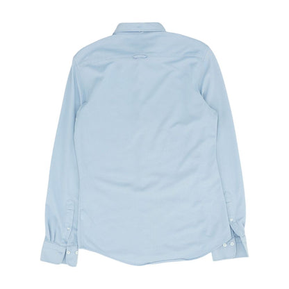 Blue Solid Long Sleeve Button Down