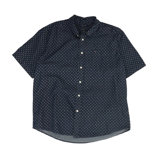 Navy Graphic Short Sleeve Button Down