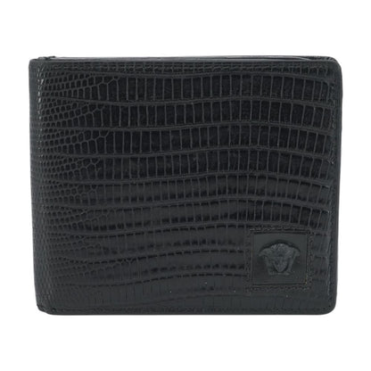 Black Lizard Skin Bifold Leather Wallet