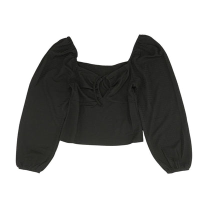 Black Solid Cropped Knit Top