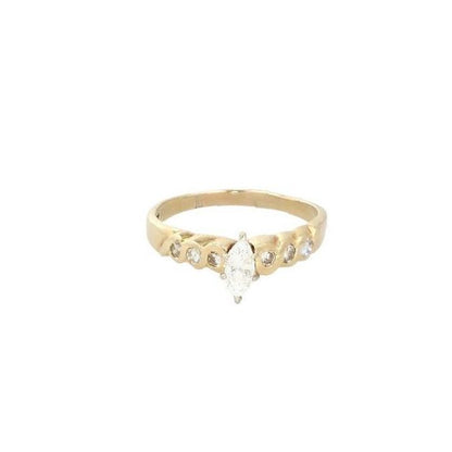 .33 Ct 14K Gold Marquise Diamond Solitaire With Bezel Set Diamond Accents Band