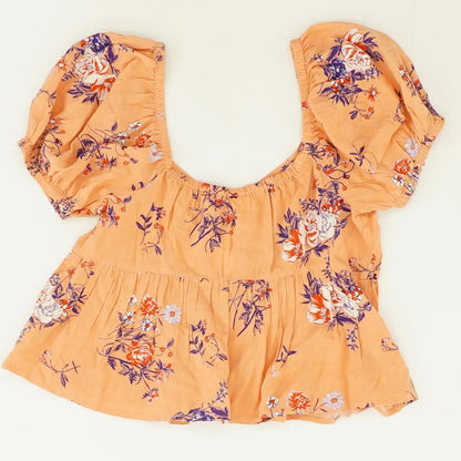 Orange Floral Short Sleeve Blouse