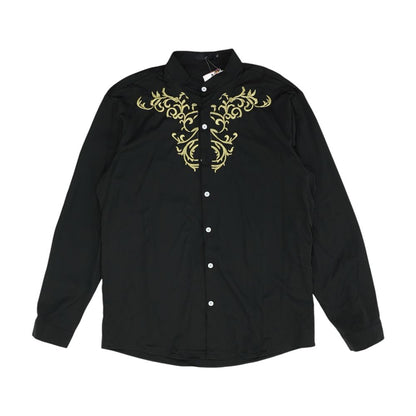 Black Embroidery Detail Long Sleeve Button Down