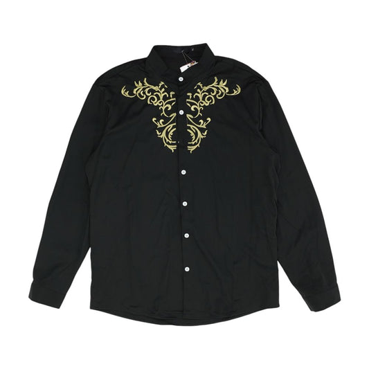 Black Embroidery Detail Long Sleeve Button Down