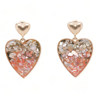 Gold Tone Heart Drop Earrings With Glitter Resin Earrings