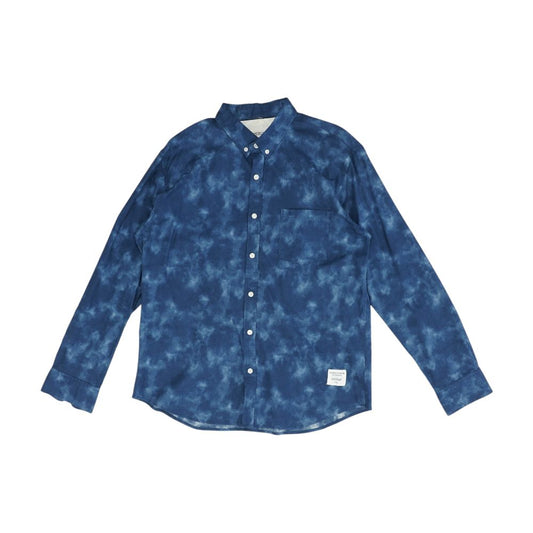 Blue Solid Long Sleeve Button Down