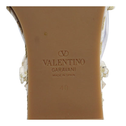 Gold & White Rockstud Bicolor Metallic Wedge Espadrilles