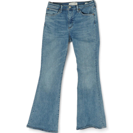 Blue Solid Mid Rise Wide Leg Jeans