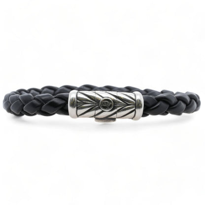 Chevron Bracelet With Black Rubber And Sterling Silver