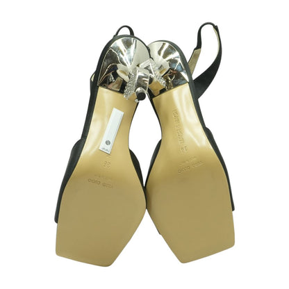 Crystal Heart Square Toe 95mm Slingback Black Heels