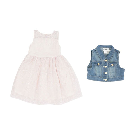 Pink Dress and Denim Vest Set