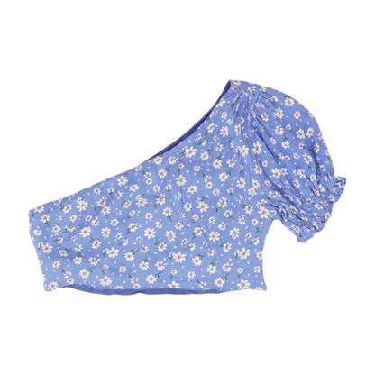 Blue Floral Short Sleeve Blouse