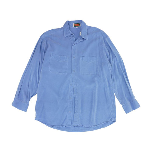 Blue Solid Long Sleeve Button Down