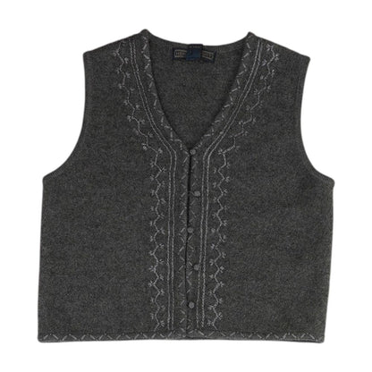 Gray Petite Embroidery Detail V-Neck Sweater