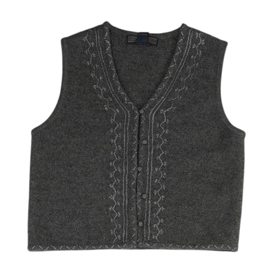 Gray Petite Embroidery Detail V-Neck Sweater