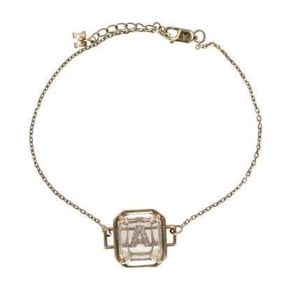 14K Gold Hidden Initial A Pave Diamond In Crystal Square Frame Link Bracelet