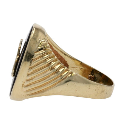 14K Gold Onyx Letter A Signet Ring