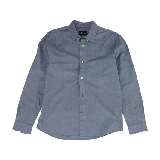 Blue Solid Long Sleeve Button Down