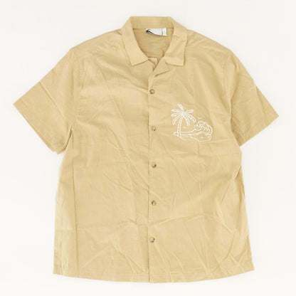 Brown Solid Short Sleeve Button Down