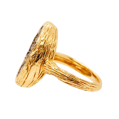 18K Gold Organic Setting Oval Pave Champagne Diamond Ring