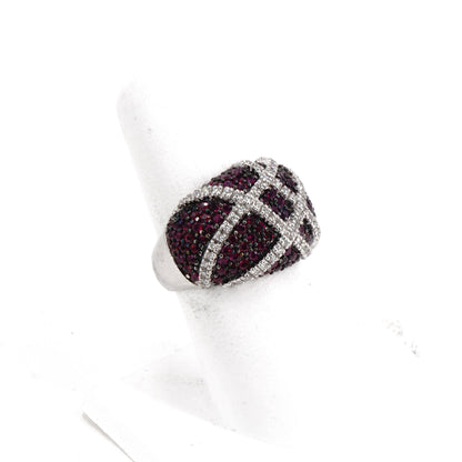 18K White Gold Ruby And Diamond Dome Ring