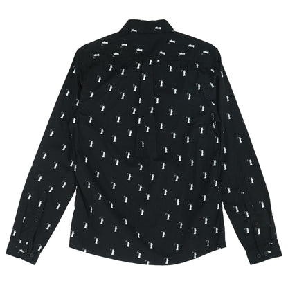 Black Graphic Long Sleeve Button Down