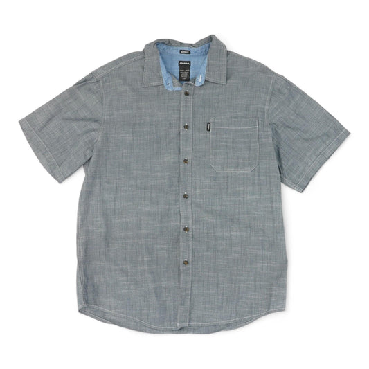 Gray Solid Short Sleeve Button Down