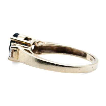 14K White Gold Oval Blue Stone With Diamond Accents Ring