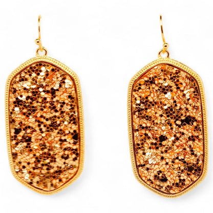 Gold Tone Hexagon Gold Glitter Drop Earrings