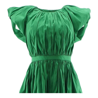 Green Solid Open Back Pleated Maxi Dress