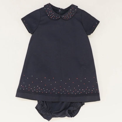 Navy Embroidered Detail Dress with Diaper Cover