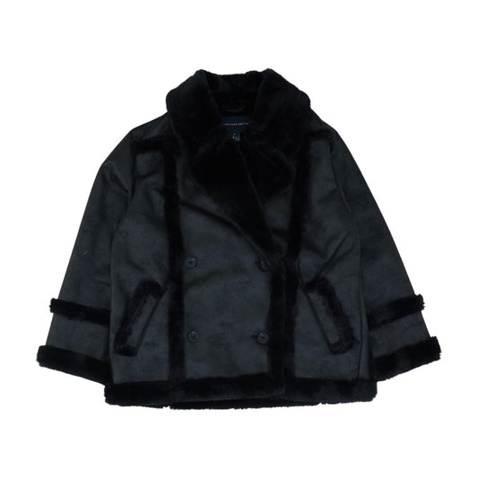 Black Solid Faux Leather Jacket