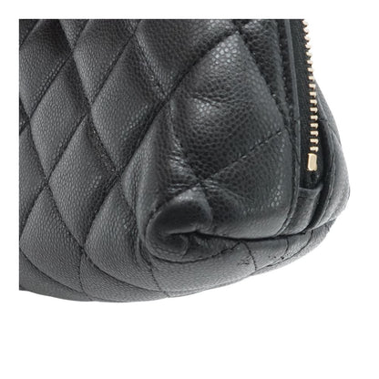 Black Classic Quilted Caviar Leather Cosmetic Pouch