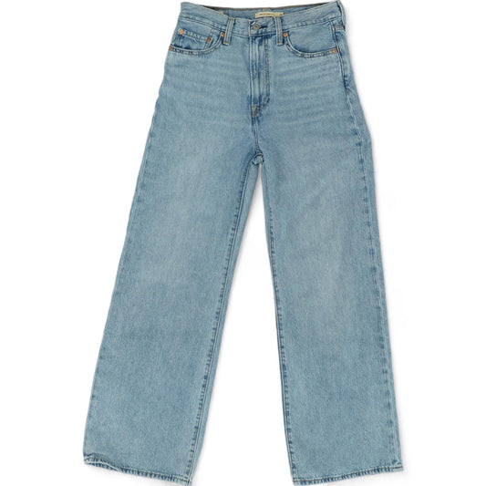 Blue Solid High Rise Wide Leg Jeans