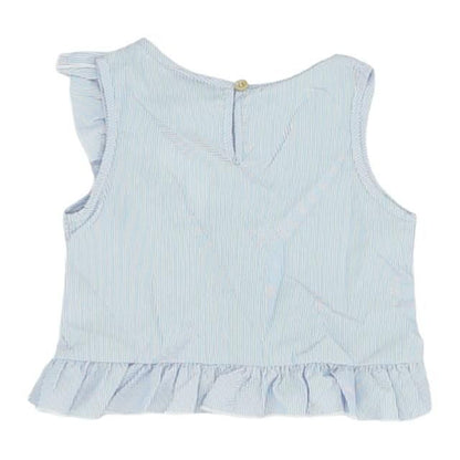 Blue Striped Short Sleeve Blouse and Skirt Set