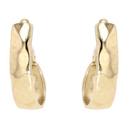 14K Gold Hammered Oval Hoop With Lever Back Earrings