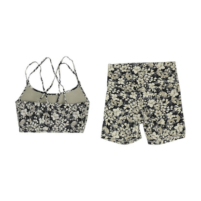 Gray Floral Sports Bra and Short Set
