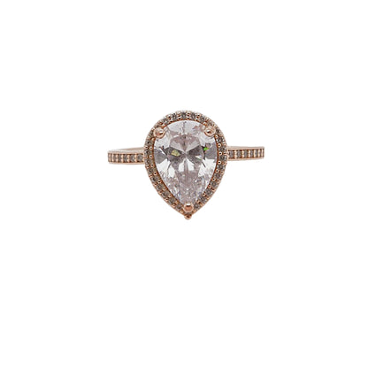 Rose Gold Plated Sparkling Teardrop Halo Ring
