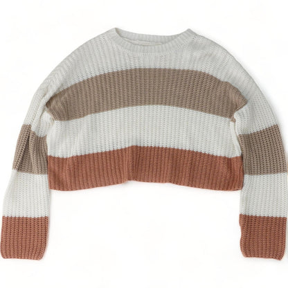 Tan Color Block Cropped Sweater