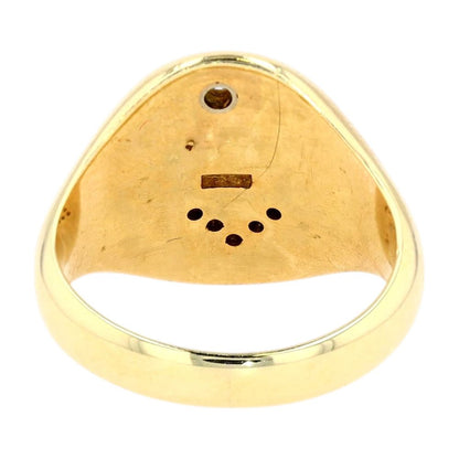 10K Gold Vintage Masonic Mine Cut Diamond Signet Ring