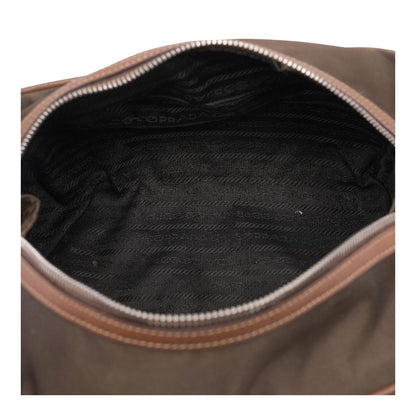 Green-Brown Re-Nylon and Leather Toiletry Pouch