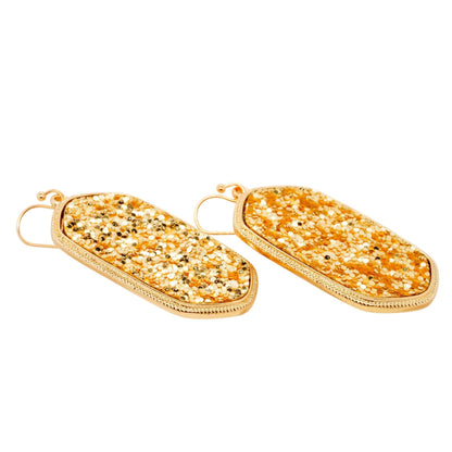 Gold Frame Gold Drusy Drop Earrings