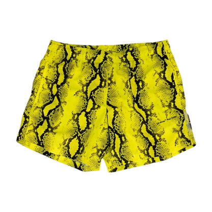 Fluorescent Yellow Snake Print Swim Shorts