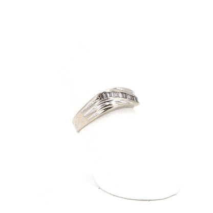 18K White Gold Band with Diagonal Row of Baguette Diamonds