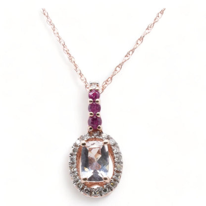 10K Rose Gold Morganite With Diamond Halo Pendant Necklace