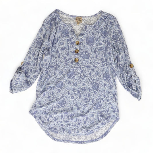 Blue Floral 3/4 Sleeve Blouse