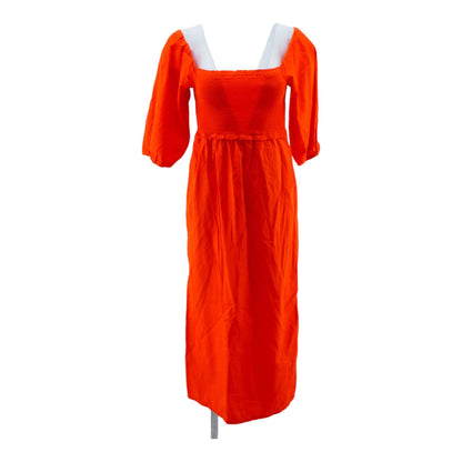 Orange Solid Midi Dress