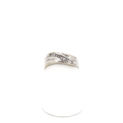 18K White Gold Band with Diagonal Row of Baguette Diamonds