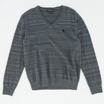 Gray Solid V-neck Sweater