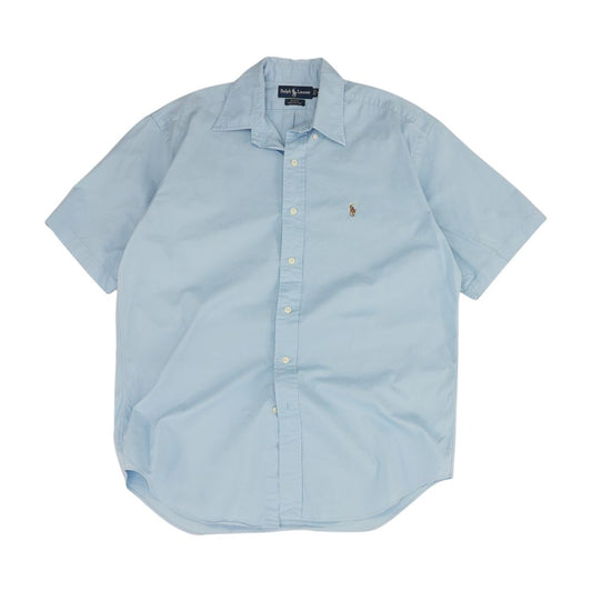 Blue Solid Short Sleeve Button Down
